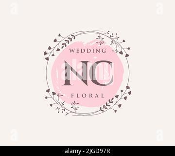 NC Initialen Brief Hochzeit Monogramm Logos Vorlage, handgezeichnete moderne minimalistische und florale Vorlagen für Einladungskarten, Save the Date, elegant Stock Vektor