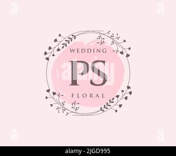 PS Initials Letter Hochzeit Monogramm Logos Vorlage, handgezeichnete moderne minimalistische und florale Vorlagen für Einladungskarten, Save the Date, elegant Stock Vektor