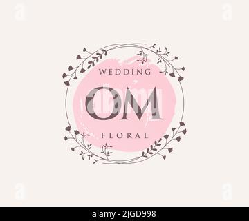 OM Initialen Brief Hochzeit Monogramm Logos Vorlage, handgezeichnete moderne minimalistische und florale Vorlagen für Einladungskarten, Save the Date, elegant Stock Vektor