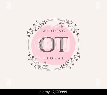 OT Initialen Brief Hochzeit Monogramm Logos Vorlage, handgezeichnete moderne minimalistische und florale Vorlagen für Einladungskarten, Save the Date, elegant Stock Vektor