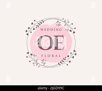 OE Initialen Brief Hochzeit Monogramm Logos Vorlage, handgezeichnete moderne minimalistische und florale Vorlagen für Einladungskarten, Save the Date, elegant Stock Vektor