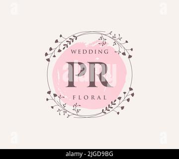 PR Initialen Brief Hochzeit Monogramm Logos Vorlage, handgezeichnete moderne minimalistische und florale Vorlagen für Einladungskarten, Save the Date, elegant Stock Vektor