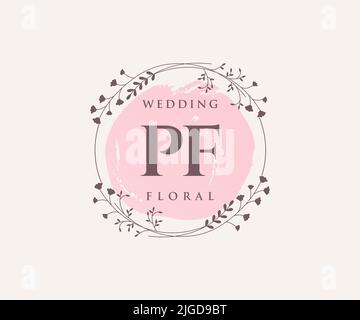 PF Initialen Brief Hochzeit Monogramm Logos Vorlage, handgezeichnete moderne minimalistische und florale Vorlagen für Einladungskarten, Save the Date, elegant Stock Vektor