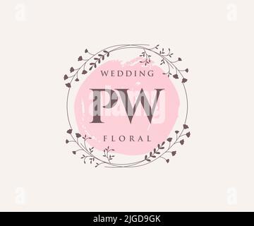 PW Initialen Brief Hochzeit Monogramm Logos Vorlage, handgezeichnete moderne minimalistische und florale Vorlagen für Einladungskarten, Save the Date, elegant Stock Vektor