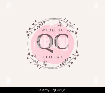 QC Initials Letter Hochzeitsmonogramm Logos Vorlage, handgezeichnete moderne minimalistische und florale Vorlagen für Einladungskarten, Save the Date, elegant Stock Vektor