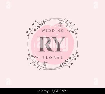 RY Initialen Brief Hochzeit Monogramm Logos Vorlage, handgezeichnete moderne minimalistische und florale Vorlagen für Einladungskarten, Save the Date, elegant Stock Vektor