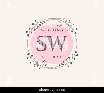 SW Initials Letter Hochzeit Monogramm Logos Vorlage, handgezeichnete moderne minimalistische und florale Vorlagen für Einladungskarten, Save the Date, elegant Stock Vektor