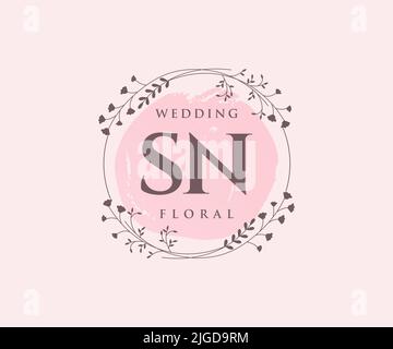 SN Initialen Brief Hochzeit Monogramm Logos Vorlage, handgezeichnete moderne minimalistische und florale Vorlagen für Einladungskarten, Save the Date, elegant Stock Vektor