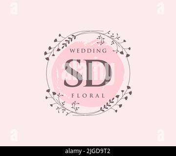 SD Initialen Brief Hochzeit Monogramm Logos Vorlage, handgezeichnete moderne minimalistische und florale Vorlagen für Einladungskarten, Save the Date, elegant Stock Vektor