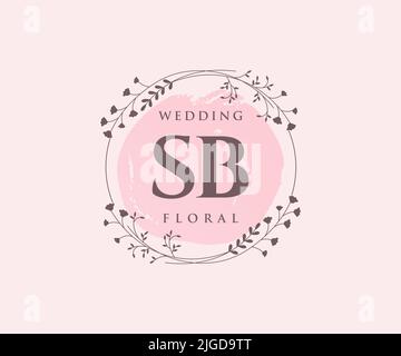 SB Initialen Brief Hochzeit Monogramm Logos Vorlage, handgezeichnete moderne minimalistische und florale Vorlagen für Einladungskarten, Save the Date, elegant Stock Vektor