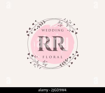 RR Initialen Brief Hochzeit Monogramm Logos Vorlage, handgezeichnete moderne minimalistische und florale Vorlagen für Einladungskarten, Save the Date, elegant Stock Vektor