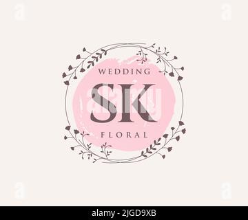 SK Initials Letter Hochzeit Monogramm Logos Vorlage, handgezeichnete moderne minimalistische und florale Vorlagen für Einladungskarten, Save the Date, elegant Stock Vektor