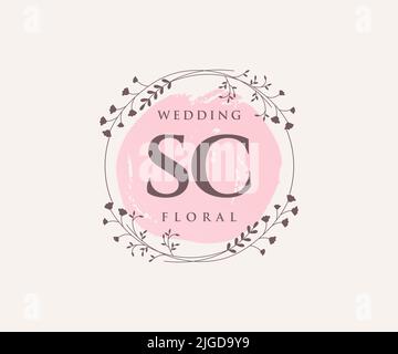 SC Initialen Brief Hochzeit Monogramm Logos Vorlage, handgezeichnete moderne minimalistische und florale Vorlagen für Einladungskarten, Save the Date, elegant Stock Vektor