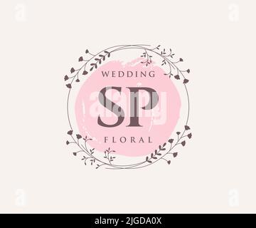 SP Initialen Brief Hochzeit Monogramm Logos Vorlage, handgezeichnete moderne minimalistische und florale Vorlagen für Einladungskarten, Save the Date, elegant Stock Vektor