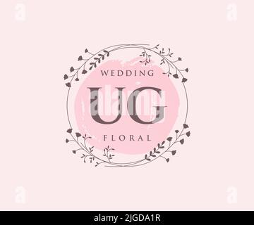 UG Initialen Brief Hochzeit Monogramm Logos Vorlage, handgezeichnete moderne minimalistische und florale Vorlagen für Einladungskarten, Save the Date, elegant Stock Vektor