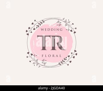 TR Initialen Brief Hochzeit Monogramm Logos Vorlage, handgezeichnete moderne minimalistische und florale Vorlagen für Einladungskarten, Save the Date, elegant Stock Vektor