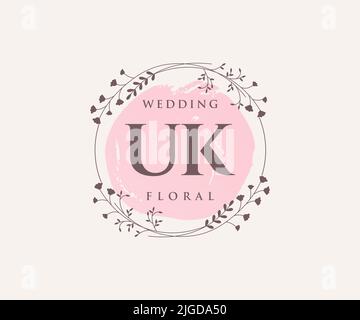 UK Initials Letter Hochzeit Monogramm Logos Vorlage, handgezeichnete moderne minimalistische und florale Vorlagen für Einladungskarten, Save the Date, elegant Stock Vektor