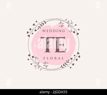 TE Initials Letter Hochzeitslogo-Vorlage, handgezeichnete, moderne, minimalistische und florale Vorlagen für Einladungskarten, Save the Date, elegant Stock Vektor