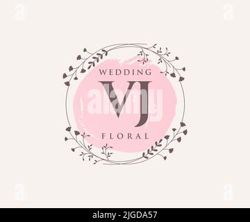 VJ Initialen Brief Hochzeit Monogramm Logos Vorlage, handgezeichnete moderne minimalistische und florale Vorlagen für Einladungskarten, Save the Date, elegant Stock Vektor