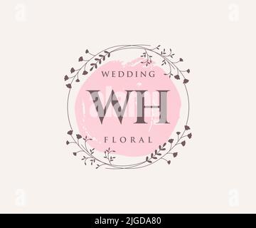 WH Initialen Brief Hochzeit Monogramm Logos Vorlage, handgezeichnete moderne minimalistische und florale Vorlagen für Einladungskarten, Save the Date, elegant Stock Vektor