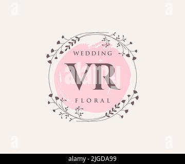 VR Initialen Brief Hochzeit Monogramm Logos Vorlage, handgezeichnete moderne minimalistische und florale Vorlagen für Einladungskarten, Save the Date, elegant Stock Vektor