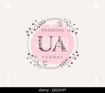 UA Initialen Brief Hochzeit Monogramm Logos Vorlage, handgezeichnete moderne minimalistische und florale Vorlagen für Einladungskarten, Save the Date, elegant Stock Vektor