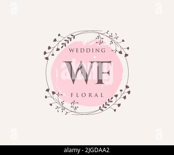 WF Initialen Brief Hochzeitsmonogramm Logos Vorlage, handgezeichnete moderne minimalistische und florale Vorlagen für Einladungskarten, Save the Date, elegant Stock Vektor