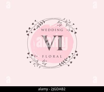 VI Initialen Brief Hochzeit Monogramm Logos Vorlage, handgezeichnete moderne minimalistische und florale Vorlagen für Einladungskarten, Save the Date, elegant Stock Vektor