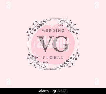 VG Initialen Brief Hochzeit Monogramm Logos Vorlage, handgezeichnete moderne minimalistische und florale Vorlagen für Einladungskarten, Save the Date, elegant Stock Vektor