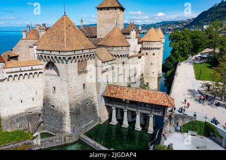 Schloss Chillon, Château de Chillon, Veytaux, Schweiz Stockfoto