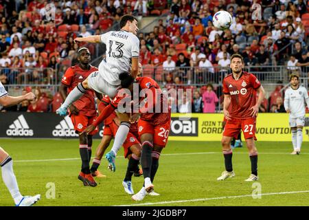 Toronto, Ontario, Kanada. 9.. Juli 2022. Nathan Raphael Pelae Cardoso (13) in Aktion während des MLS-Spiels zwischen dem FC Toronto und den Erdbeben von San Jose auf dem BMO Field in Toronto. Das Spiel endete 2-2 (Bild: © Angel Marchini/ZUMA Press Wire) Quelle: ZUMA Press, Inc./Alamy Live News Stockfoto