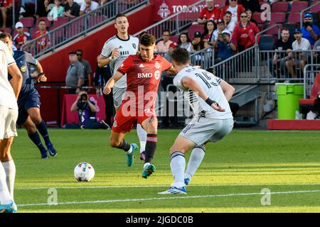 Toronto, Ontario, Kanada. 9.. Juli 2022. Jonathan Osorio (21) in Aktion während des MLS-Spiels zwischen dem FC Toronto und San Jose Earthquakes auf dem BMO Field in Toronto. Das Spiel endete 2-2 (Bild: © Angel Marchini/ZUMA Press Wire) Quelle: ZUMA Press, Inc./Alamy Live News Stockfoto