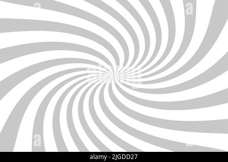 Psychedelischer Spiral mit radialen grauen Strahlen. Wirbelnder verdrehter Retro-Hintergrund. Grauer Hintergrund des Designers Stockfoto