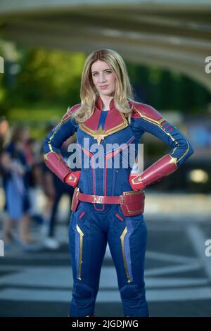 Paris, Frankreich. 21. Januar 2014. Captain Marvel nimmt an der Eröffnungsfeier des Marvel Avengers Campus im Disneyland Paris am 09. Juli 2022 in Paris, Frankreich, Teil. Foto von Franck Castel/ABACAPRESS.COM Quelle: Abaca Press/Alamy Live News Stockfoto