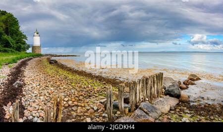 Ein Blick auf den Leuchtturm von Taksensand, als, Dänemark. Stockfoto