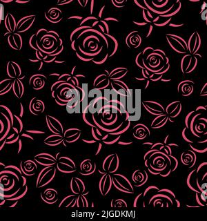 Rosen, Blumen und Blätter, nahtloser Mustervektor Stock Vektor