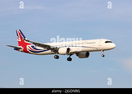 G-GBNI, Airbus A321, Landung auf dem Flughafen Stansted, Essex, Großbritannien - wird für Regierungsminister-Auslandsbesuche verwendet Stockfoto