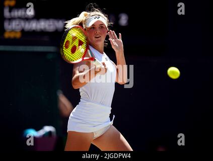 Liv Hovde im Einsatz gegen Luca Udvardy am dreizehnten Tag der Wimbledon Championships 2022 beim All England Lawn Tennis and Croquet Club in Wimbledon. Bilddatum: Samstag, 9. Juli 2022. Stockfoto