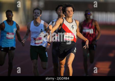 Luca Chatham gewinnt 800 m Hitze in 1:49,22, während der Under Armour Sunset Tour Track and Field Meet am Samstag, den 9. Juli 2022, in Los Angeles. Stockfoto