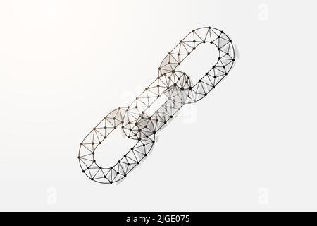 Kette 3D Low-Poly-Symbol mit verbundenen Punkten. Chainlink, Hyperlink, Kooperation Design Vektor Illustration. Blockchain-polygonales Drahtmodell Stock Vektor