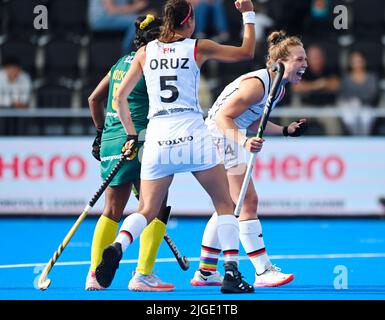 Hockey, Damen: WM, Deutschland - Südafrika, Crossover 7. SpieltagBild: Nike Lorenz (C) feiert ihr 1-0-Tor. Stockfoto