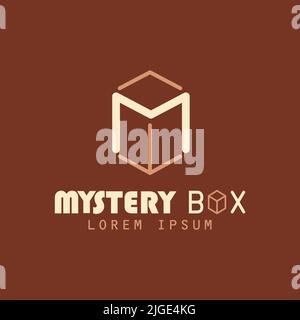 Mystery Box Logo Design. Buchstabe M. Logo, Vorlage, Symbol, Illustration Stock Vektor