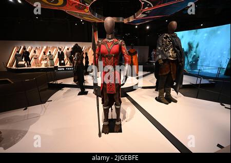 Afrofuturismus im Kostümdesign im Museum of Pop Art in Seattle. Stockfoto