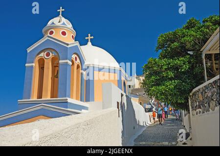 Katholische Kirche des Heiligen Stylianos in Thira, Santorini, Griechenland Stockfoto