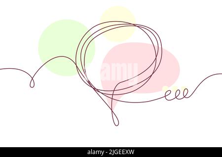 Sprechblase durchgehende Linienführung mit Farbformen. Isolierte lineare schwarze Schablone. Comic Doodle Konzept Design. Skizzieren Sie einfache Rahmen für soziale Medien Stock Vektor