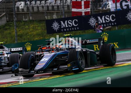 06 SARGEANT Logan (usa), Carlin, Dallara F2, Aktion während des 8.. Rennens der FIA Formel 2 Meisterschaft 2022, auf dem Red Bull Ring, vom 8. Bis 10. Juli 2022 in Spielberg, Österreich - Foto: Sebastian Rozendaal/DPPI/LiveMedia Stockfoto