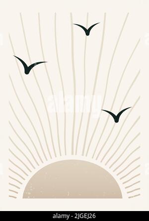 Gradient Sun ästhetisches Illustrationsposter. Stock Vektor