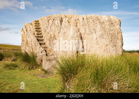 Der große Stein der Fourstones, der 'große Stein', wie er vor Ort bekannt ist, ein 18' (ca.) eisiger erratischer Ort bei Tatham Fells in der Nähe von Lowgill, Bentham. Stockfoto