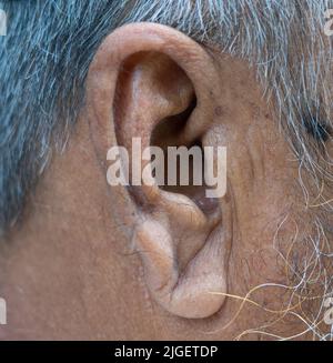 Ein alter älterer Mann hat ein Nahaufnahme-Makro aufgenommen Stockfoto
