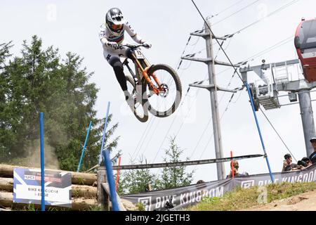 13 MINNAAR Greg SANTA CRUZ SYNDIKAT während Mercedes-Benz UCI Mountain Bike World Cup, Downhill Final Race Round in Lenzerheide, Schweiz 9. Juli 2 Stockfoto